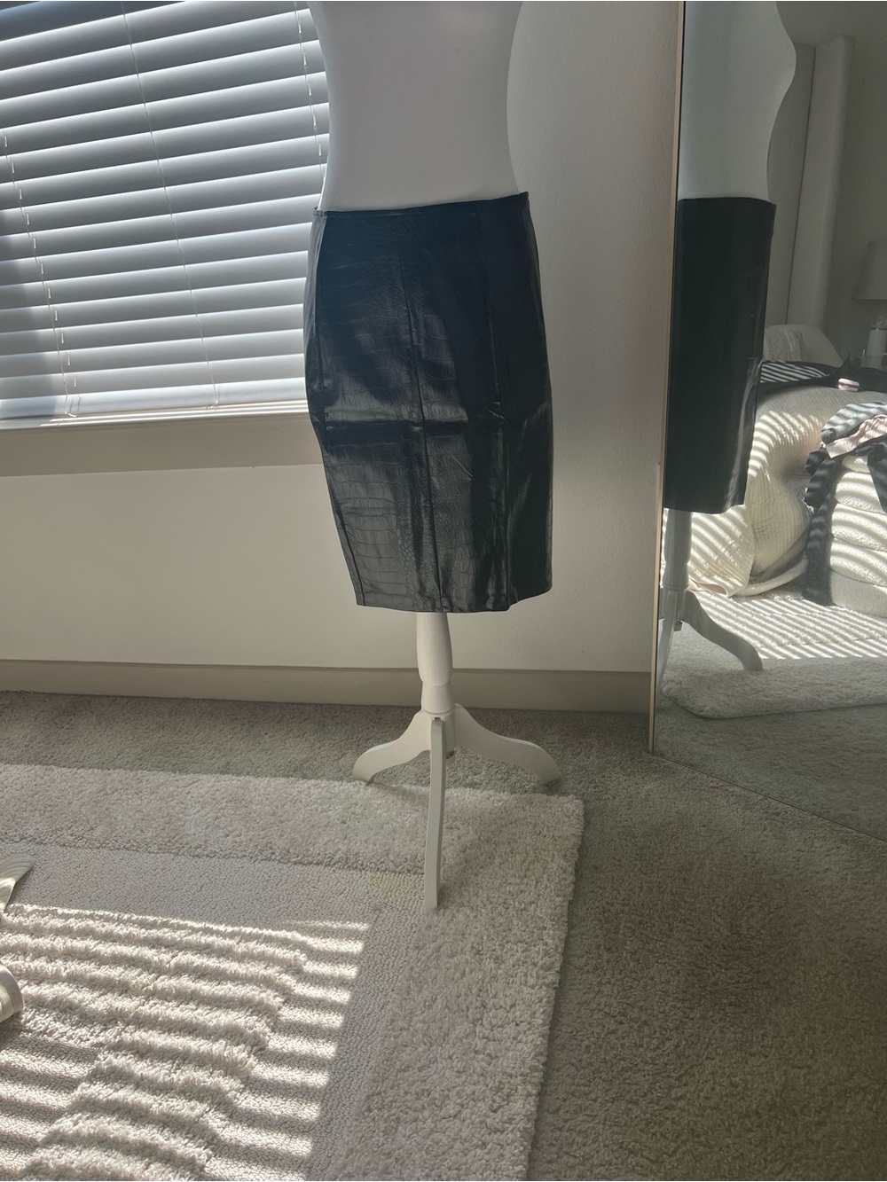 Black Faux Leather Pencil Skirt - Women's Classic